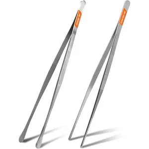 2 count 12-inch Kitchen Tweezers for Cooking, Kitchen Tweezer Tongs, Fine Stainless Steel Cooking Utensils Set for Steak, Salad, Pasta, Bacon, Sausage, BBQ, Toast, Aquarium, ,
