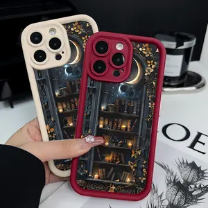 Cell Phone Case for iPhone 17/16/15/14/13/12/11 Series Pro Pro Max Plus Unique Moon Bookshelf Pattern Heavy Duty Shockproof TPU Cover Non Slip Full Body Protection