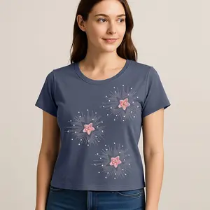 Starburst Crystal Bejeweled and Lace Short Sleeve Shirt  One Size Fits Up to XLarge Christmas Gifts