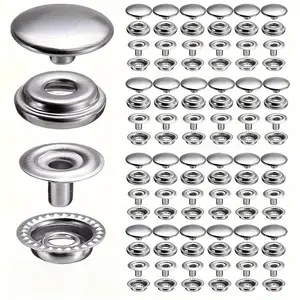 100pcs Stainless Steel Snap Button Kit, Bagged, 15mm Snap, Suitable for Boat Covers, Sewing Faux Leather, Canvas, Jeans, Jackets, Bags, Clothes and other DIY Crafts