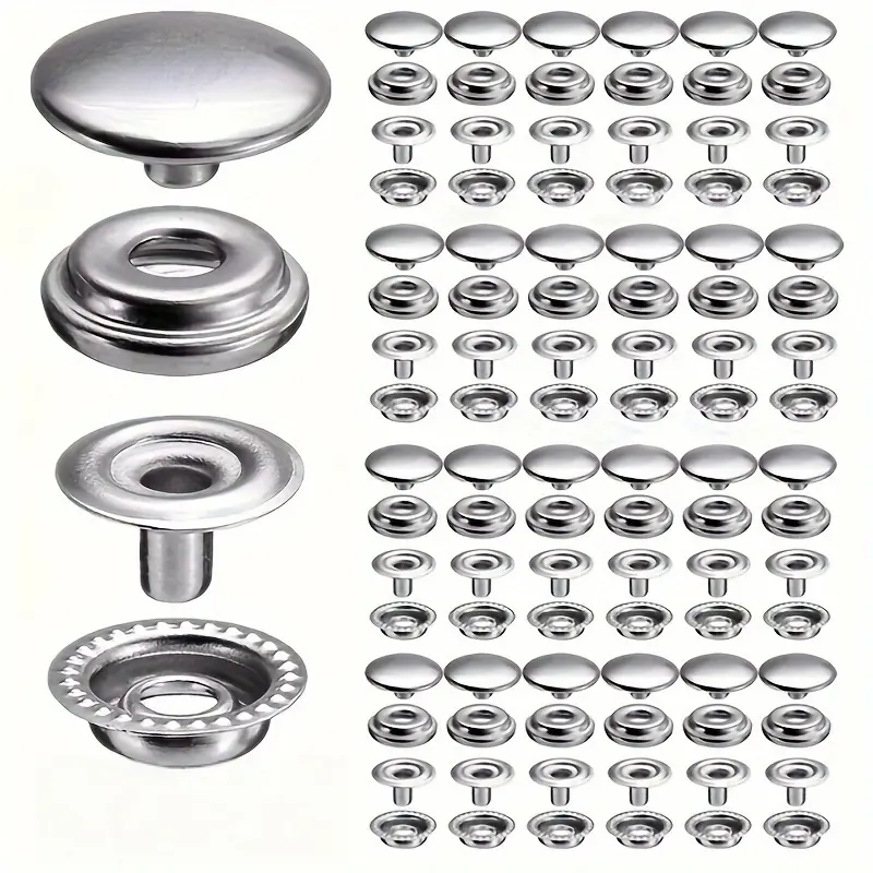 100pcs Stainless Steel Snap Button Kit, Bagged, 15mm Snap, Suitable for Boat Covers, Sewing Faux Leather, Canvas, Jeans, Jackets, Bags, Clothes and other DIY Crafts