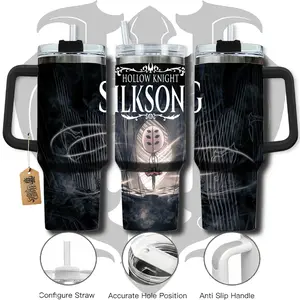 HardTimesMerch - Hollow Knight Silk Song #1 40oz Handle Tumbler Stainless Steel Travel Mug, Game Inspired Vacuum Insulated Cup, Large Iced Coffee Tumbler, Manga Fighter Drinkware, Gamer Gift for Him Her