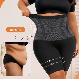 Plus Size Stretch Boyshort Briefs Breathable High Waist Tummy Control Seamless Long Leg Butt Lift Shaping Boxers panty Underwear For Curve Women Compression Shapewear
