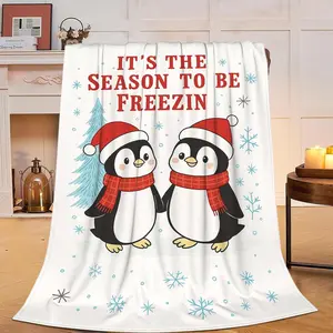 Flannel Blanket | Cute Penguin Blanket Penguin Decor Throw Blanket Kawaii Winter Animal Decor Soft Cozy Flannel Fuzzy Plush Flannel Blankets Gifts For Women Girls Boys Kids Teens Adults | Gift Blanket / All Season