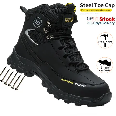 Men's Steel Cap Work Boots - Indestructible, Puncture-Proof, Non-Slip, Waterproof, Anti-Shock, Breathable Mesh, Lightweight, for Construction & Daily Wear (Toe, Heavy Duty, Casual Breathable Work & Safety Footwear), Toe Work & Safety Footwear