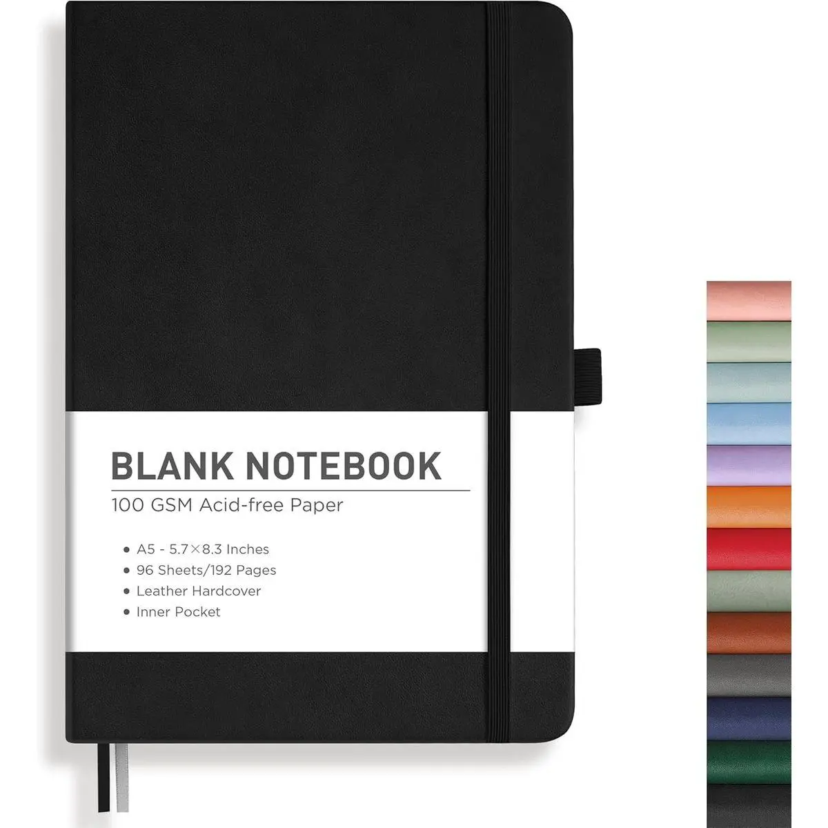 Blank Journal Notebook, 192 Pages, A5 Medium Size (5.7'' x 8.3'') | Leather Hardcover, 100 GSM Thick Paper, for Sketching, Drawing, Painting (Black)