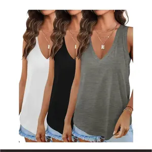 3-Pack Women's Soft Stretch V-Neck Tank Tops - Loose Sleeveless Shirts, Suitable for Workout and Casual Wear, Breathable, Available in 3 Colors (White/Green/Maroon) - Fashionable Summer Clothing 2025, Versatile Outfit, Comfortable Fit, Stretch Material