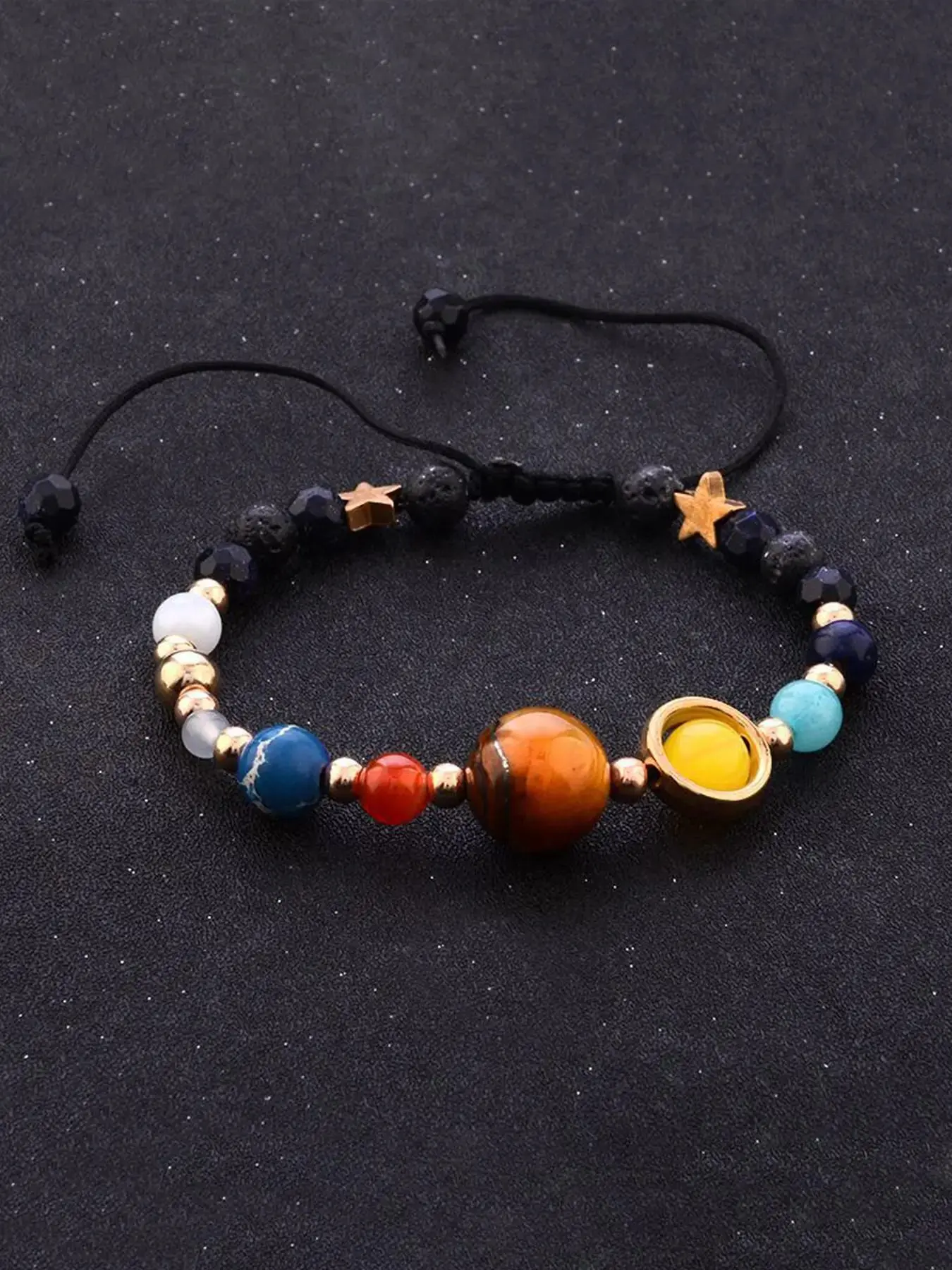 Planet Charm Beaded Bracelet, Colorblock Stone Beaded Bracelet for Women & Men, Fashion Jewelry for Party, Daily Clothing Decor, Trendy Exquisite Jewelry for Gift, Bead Bracelets, Stackable Bracelets, Fashionable Bracelet, Solstice Gemstone Bracelet