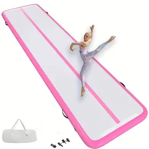 6.5ft 10ft Inflatable Gymnastics Mat Pink Belt Inflatable Pump 4-inch Thick Home Training Yoga Outdoor Water Use with Carry Bag
