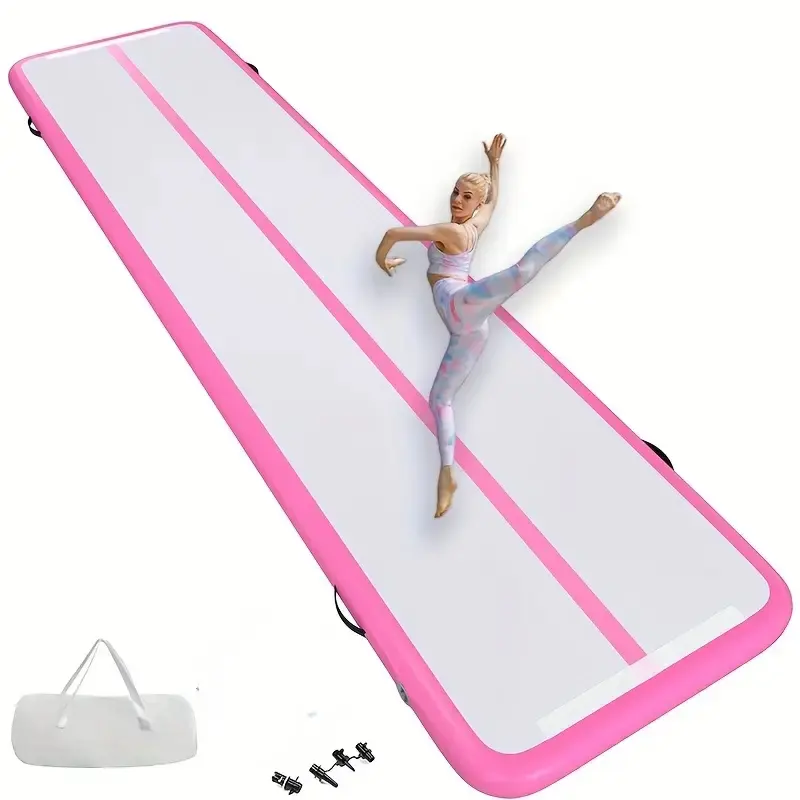 6.5ft 10ft Inflatable Gymnastics Mat Pink Belt Inflatable Pump 4-inch Thick Home Training Yoga Outdoor Water Use with Carry Bag