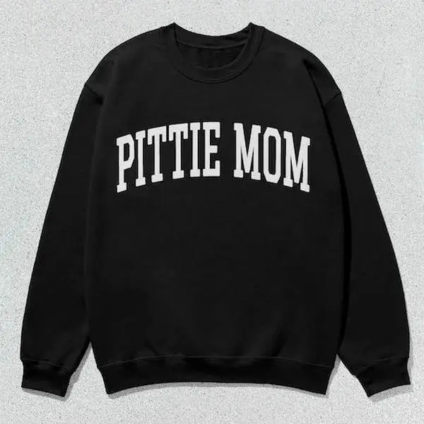 Unisex Collegiate Crewneck Pittie Mom Sweatshirt - Men's Longsleeves Pull On Top, Minimalist Slogan & Printed Logo, Preppy Casual All-Season Comfortable Wear, All Seasons