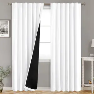 Pure White 100% Blackout Curtains for Bedroom, Black Out Living Room 84 inch Panels with Thermal Liner, Rod and Back Tab Layer Room Darkening Drapes, 2 Panels, Each 52 x 84 Inch