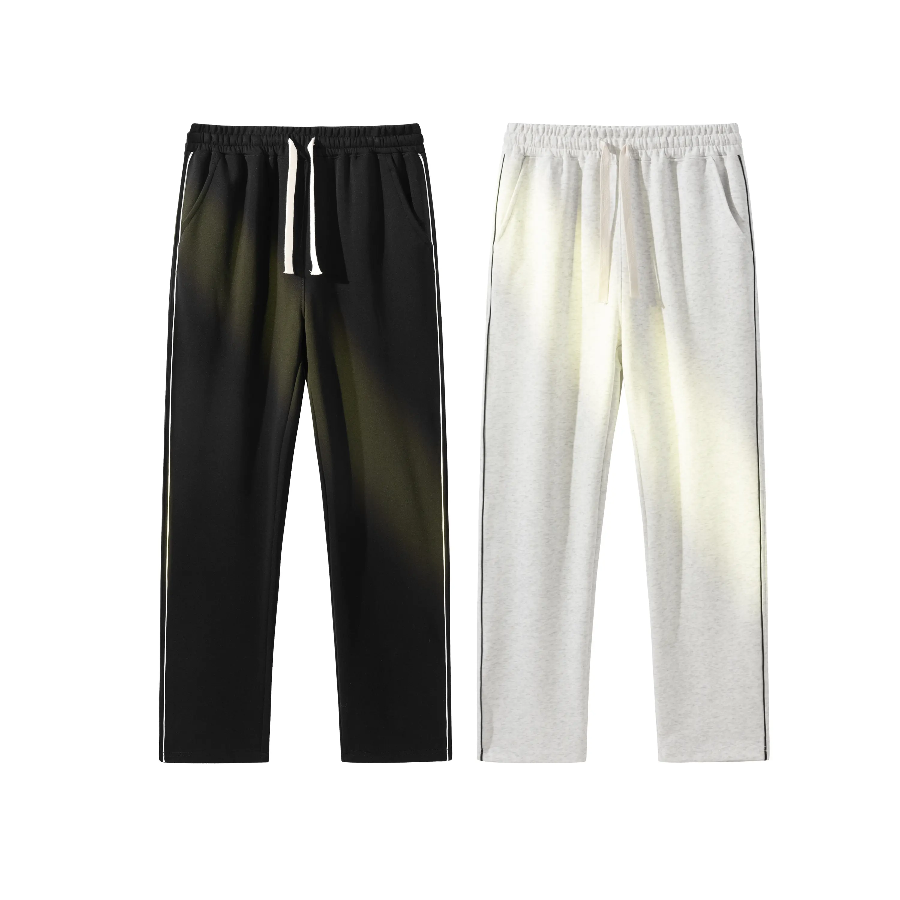 Men's Plain Poly-Cotton Straight-Leg Long Trousers - Menswear with Side Seams, Drawstring Waist, Sweat-Wicking, Breathable, Minimalist Korean Style, Clean Feel, Drapey Silhouette, Versatile for Commuting, Everyday Wear, All Seasons, Standard Fit, Him