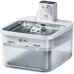 Battery Operated Cat Water Fountain Stainless Steel, 84oz/2.5L Fursink Wireless Pet Water Fountain for Cats Inside, Automatic Dog Water Dispenser with Faucet, Quiet Pump, BPA-Free, White