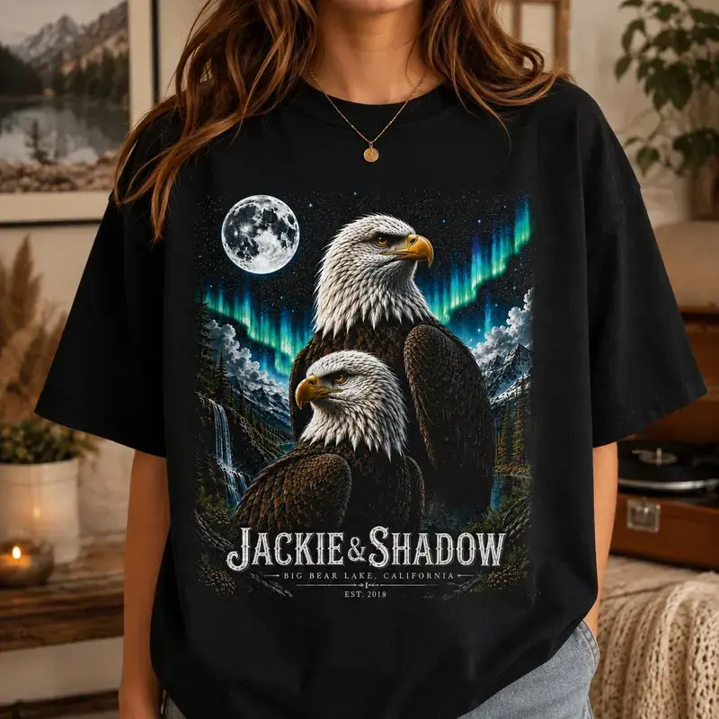 Vintage Jackie and Shadow Shirt, Big Bear Lake Bald Eagle T-Shirt, Northern Lights Nature Graphic Tee, Outdoor Wildlife Lover Gift