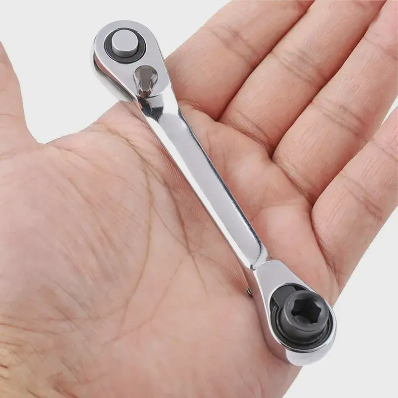 1/4-Inch Mini Double-Headed Ratchet Wrench - 72-Tooth 5-Degree Quick-Release Socket Ratchet with Textured Grip for Tight Spaces, DIY Maintenance | Miniature Tools Spanners & Wrenches