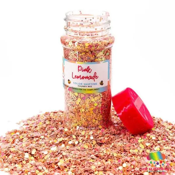 The Glitter Guy Pink Lemonade Chunky Glitter, Hot Pink Hexagonal Cuts with Iridescent Shine, Non-Toxic Polyester for DIY Crafts Ideas, 100mL Shaker with Dual Opening Lid, Glitter Flake