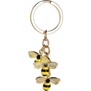 Cute Bee Charms Enameled Keychain for Women Bumble Bee Keyring with Tassel Purse Bag Accessories