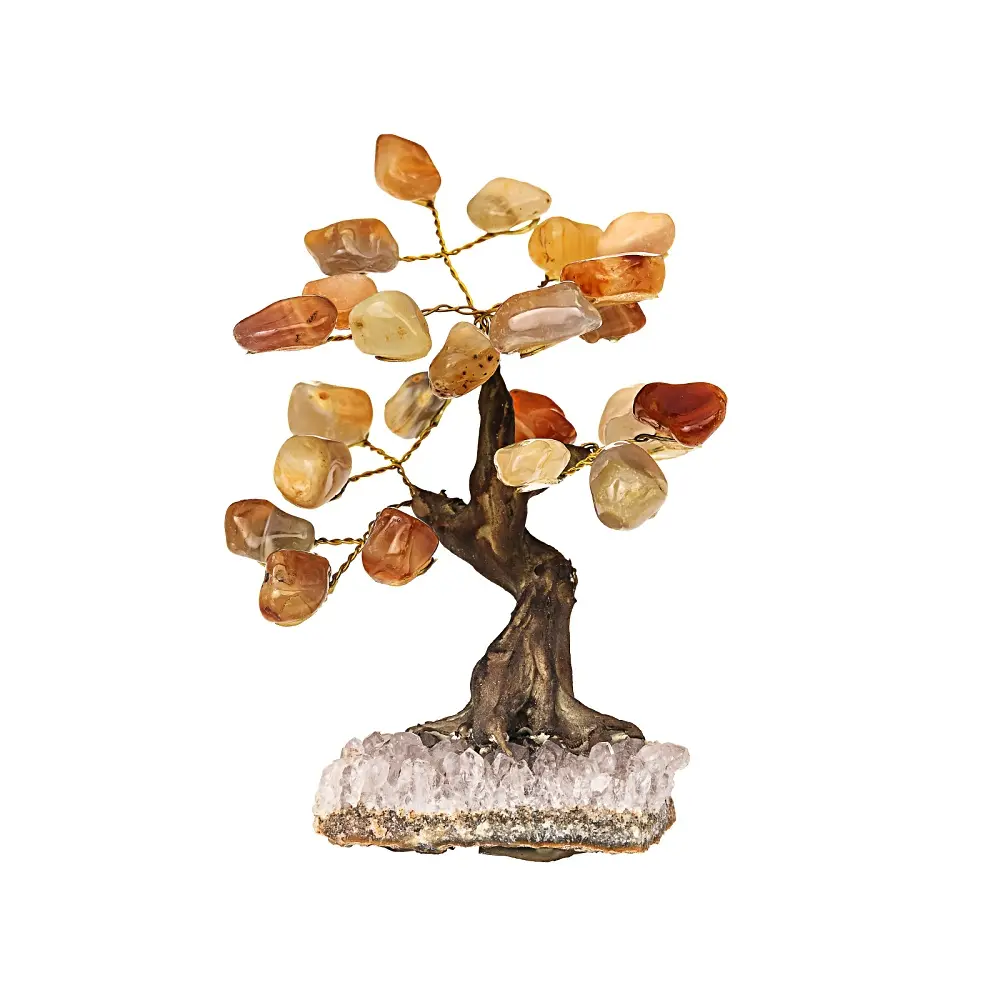 JTV Natural Agate Gemstone Tree with Quartz Base