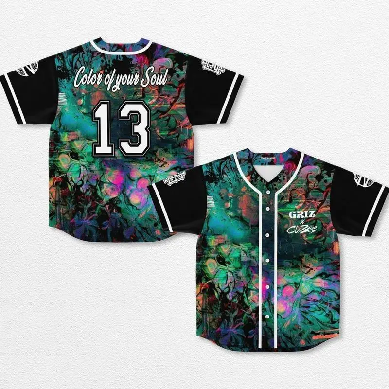 CloZee x GRiZ Color of Your Soul Baseball Jersey, EDM Festival Button Up Shirt, Electronic Music Graphic Jersey, Lightweight Unisex Streetwear, Rave Fan Gift