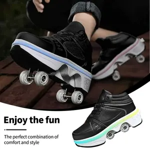 Roller Skate Shoes For Adult, 2-in-1 Deformation Roller Skates Sneakers, Double-Row Retractable Wheels Roller Shoes, Outdoor Roller Skate Shoes For Men And Women, For Casual Walking, Skating And Hiking