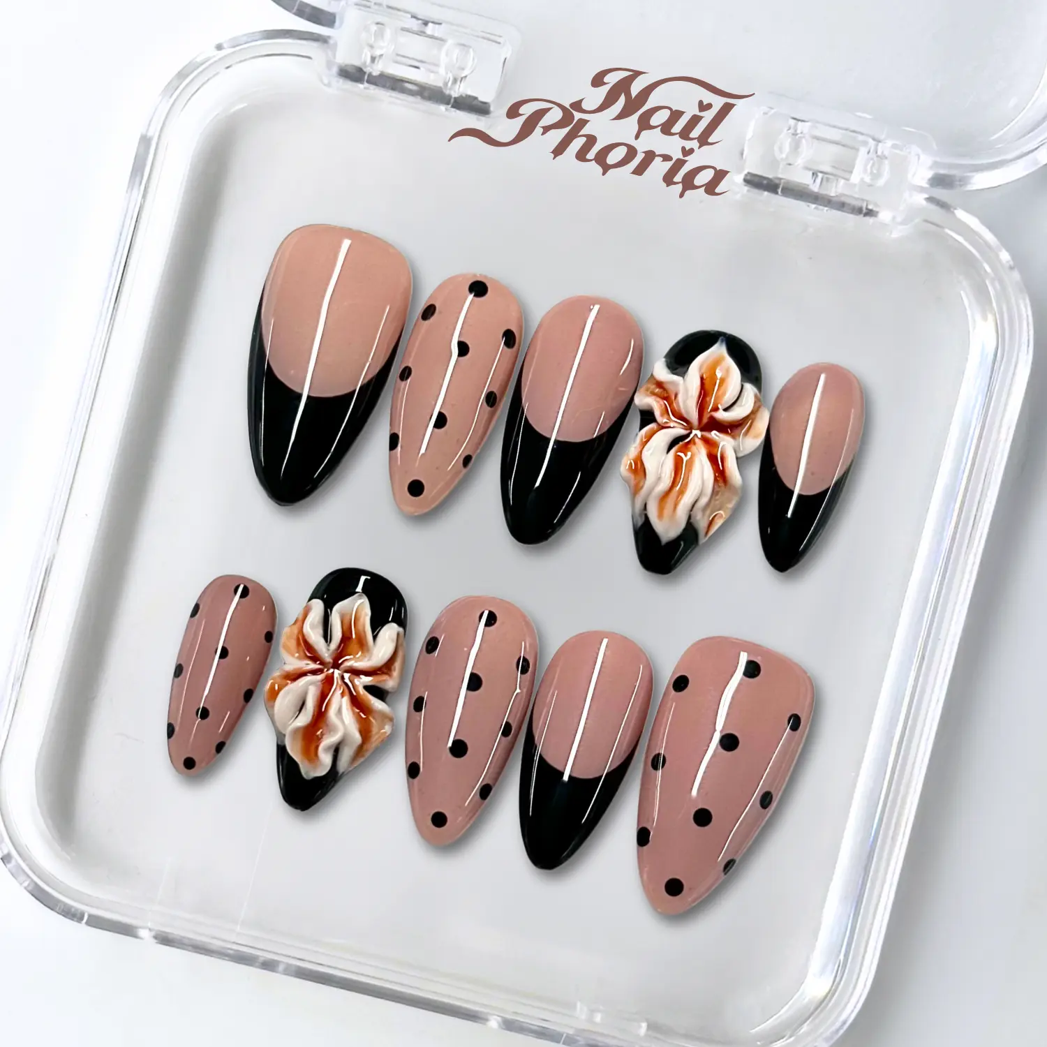 NailPhoria PETAL DOTS - Handmade Press-On Nails | Reusable, Salon-Quality, Long-Lasting, Glossy Design