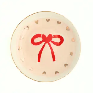 Red Bow Gold Heart Trinket Tray Dish