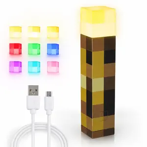 Light-up Wall Torch Lamp, 7-Color Night Light, Rechargeable Night Lamp, Hand Held & Wall Mountable Table Light, Nightstand Lamp for Room Decor for Boys, USB Rechargeable Night Lamp