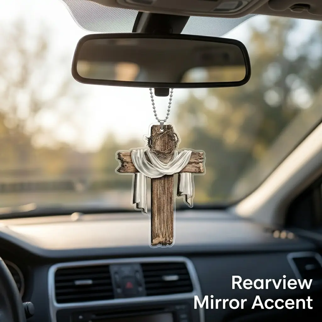2D Acrylic Jesus Cross Car Charm, 9 cm Rearview Mirror Hanging Ornament for Christian Decor Acrylic Resurrection Cross Car Pendant, Christian Rearview Mirror Hanging Ornament, 1 Pc Faith-Inspired, Jesus Cross Car Charm, Acrylic Mirror Hanger, Auto