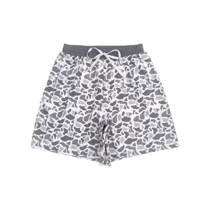 S0403-Stylish & Functional: Brown & Gray Camo Swim Trunks for Men!  Quick-Dry & Breathable for Summer Vibes