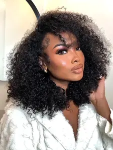 Bling Hair Kinky Curly Half Wig Human Hair 3 In 1 Seamless Flip Over Half Wigs Human Hair Glueless Wear and Go Beginner Friendly 180% Density Elastic Drawstring Headband Half Wigs for Black Women 18 Inch