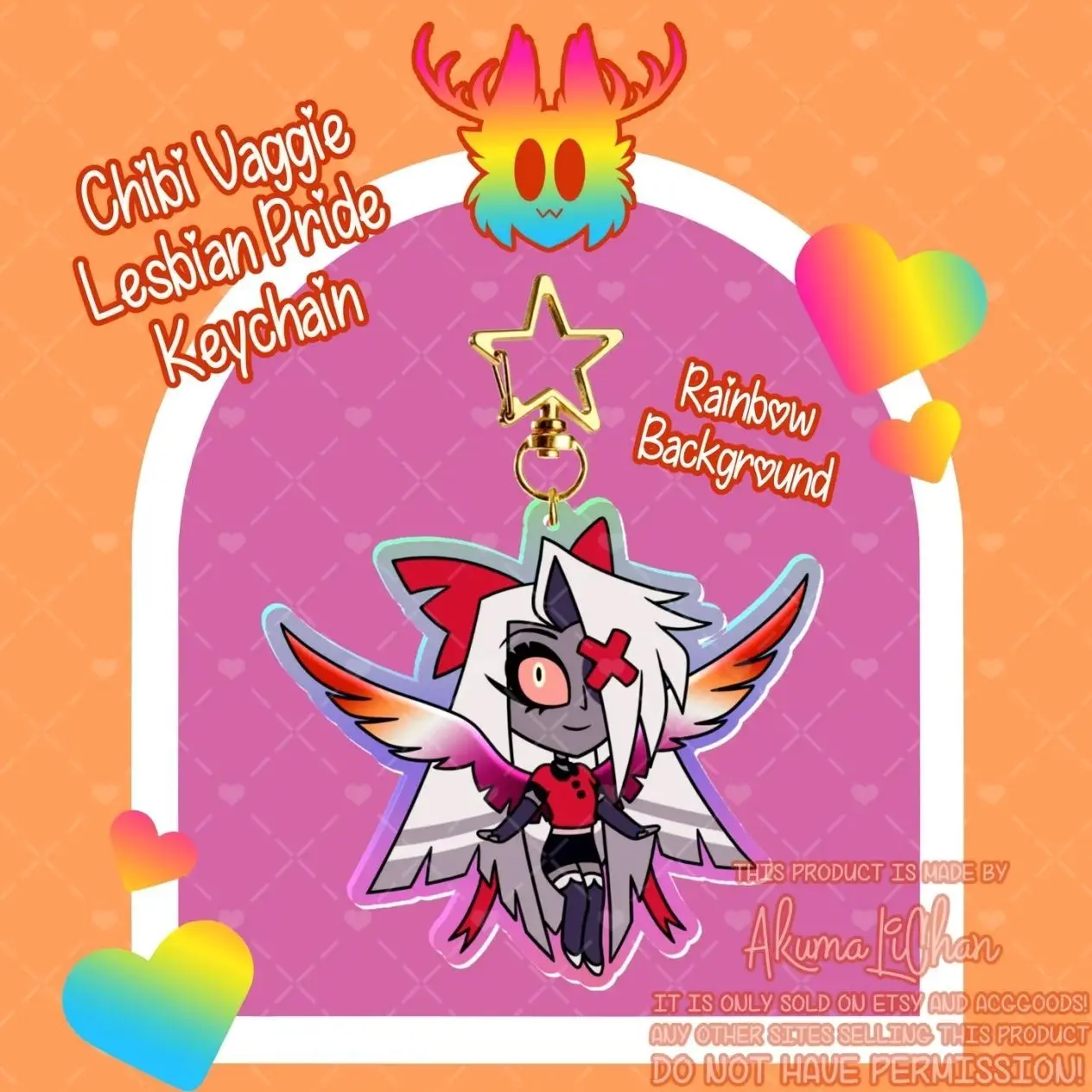 Chibi Vaggie Lesbian Pride Rainbow Keychain