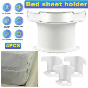 4PCS Fitted Bed Sheet Holders Firm Sheet Grippers with Invisible Strips, No More Loose or Wrinkled Sheets, Easy Install, Universal Mattress Fit, White