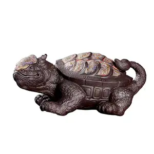 Handcrafted Aged Rock-Mineral Dragon Turtle Tea Pet｜Rock Mineral Finish｜Feng Shui Wealth & Protection Decor｜Gongfu Tea Table Ornament