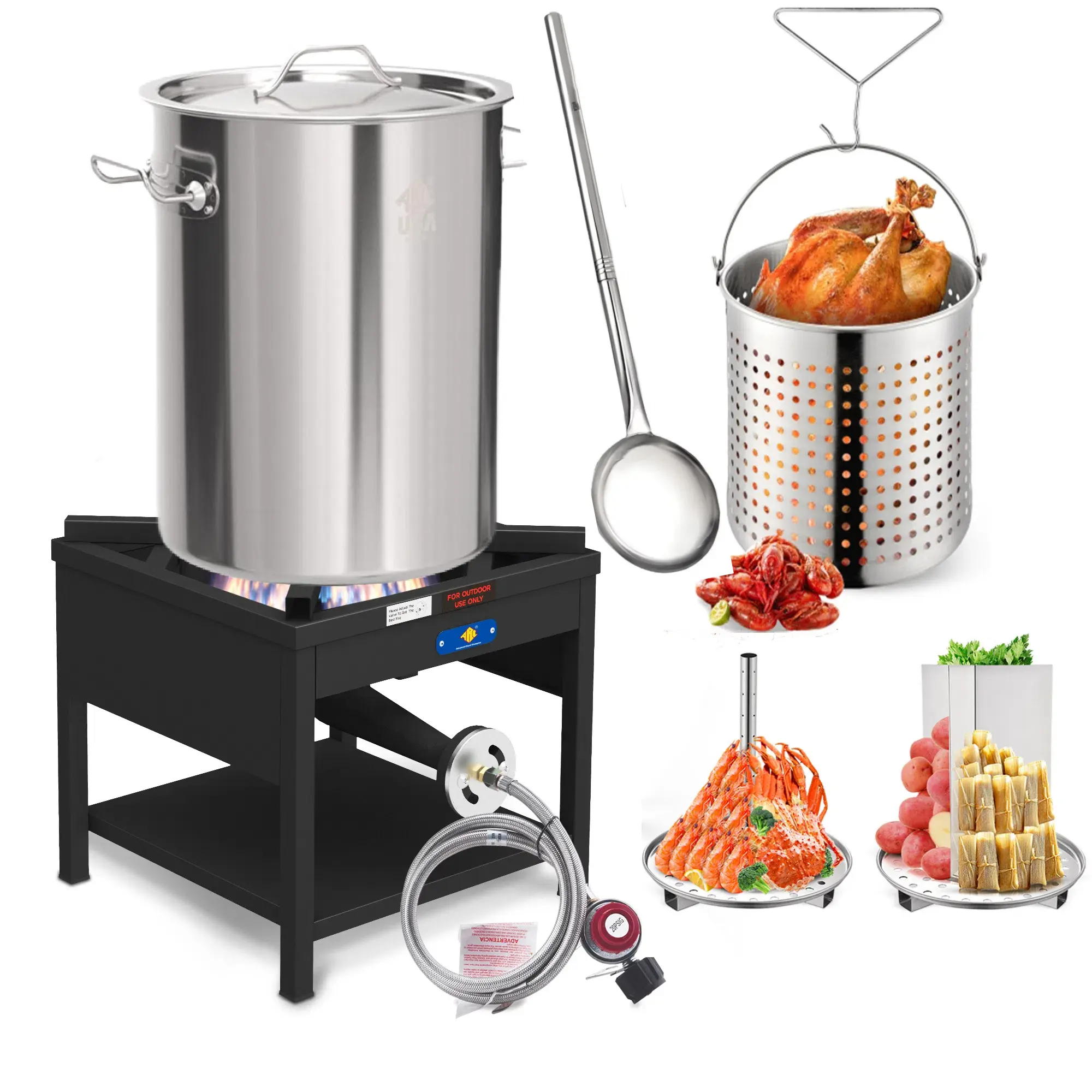 ARC 40QT Seafood Boiling Kit, 200,000BTU Propane Burner and 36" Large Spoon, Crawfish Boil Pot w/Basket and Steamer Rack, Outdoors Cooking and Steaming, Large Turkey Fryer Pot, Lobster Shrimp Pot