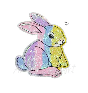 Pastel Ombre Bunny Easter Sequin Patch - Large