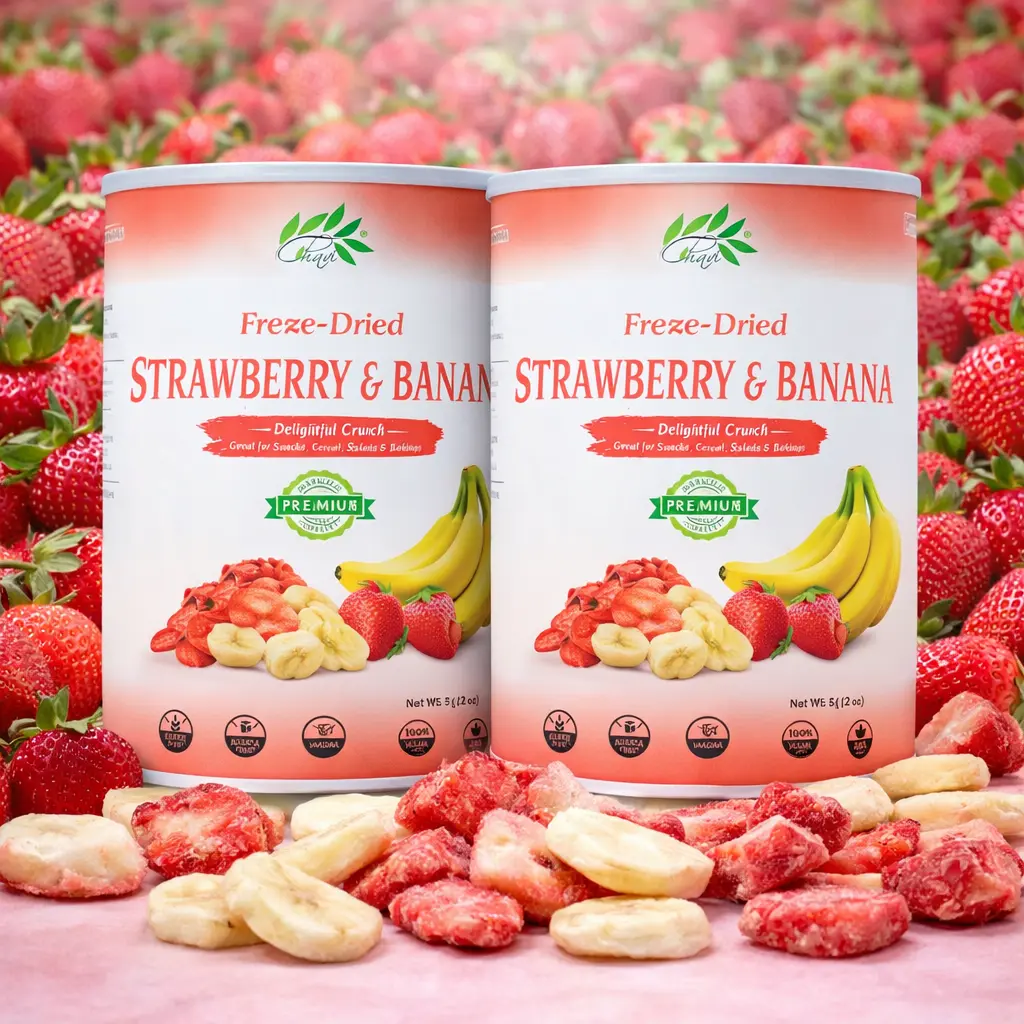 CHAVI Freeze-Dried Strawberry Banana Snacks - 2-Pack, 4 oz Each, Non-GMO Dried Fruit Superfood, Vitamin-Rich, Sugar-Free, No Added Preservatives, Vegan, Gluten-Free, Ideal for Cereal, Drinks, Yogurt, Salads