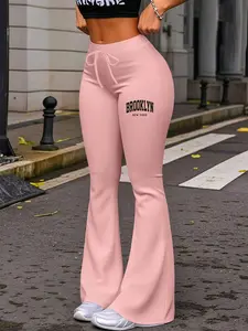 1 Piece, Casual Fashion Pants, Women's Casual Brooklyn New York Font Creative Flare Cuff Yoga Sweatpants, Streetwear Suitable for All Seasons
