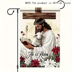 He Is Risen Easter Garden Flag 12x18 Inch, Double Sided Jesus Lamb Cross Yard Flag, Christian Religious Floral Decorative Flag for Outdoor Lawn Patio Religious Floral Outdoor Home Decor