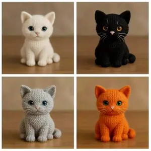 Four Color Starry Sky Cat Crochet Kit, DIY Creative Crochet Set with Hooks, Exclusive Yarn, Accessories, Perfect Gift for Beginners, Crochet Items