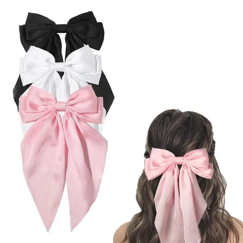 Solid Color Bow Decor Bowknot Design Hair Clip Set, Pretty Bow, Cute Hair Accessories for Women & Girls, Minimalist Headwear Suitable for Thick Hair Hairstyles Ideas, Barrettes, Cute Hair Clips, Bows For Hair