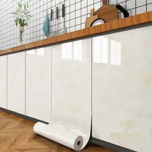 1PC Beige Cloudy Marble Contact Paper for Countertops Cabinets Waterproof Glossy Cream Beige Marble Peel and Stick Wallpaper Removable Self Adhesive Marble Vinyl Wrap for Kitchen Bathroom Furnitur Renovation sticker, Marble Backsplash Wallpaper