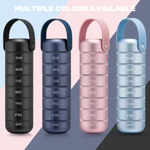 Zannaki Metal Weekly Pill Organizer, Large Travel Pill Box 7 Day, Waterproof Daily Pill Case with Silicone Handle, Aluminum Alloy Portable Pill Holder Container for Vitamin, Medicine, Supplement,Pills, Christmas Gifts