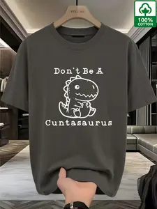 "don't Be a Cuntasaurus" Minimalist T-Shirt, Men's 100% Cotton Casual Sassy Streetwear Top, Slim-Fitting Long Sleeve Tee