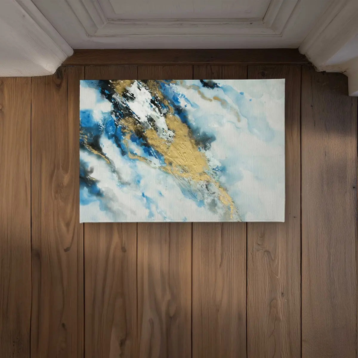 Begin Home Decor CODM1724DJMLW2 17 x 24 in. Blue & Gold Marble Indoor & Outdoor Door Mat - Home Decor