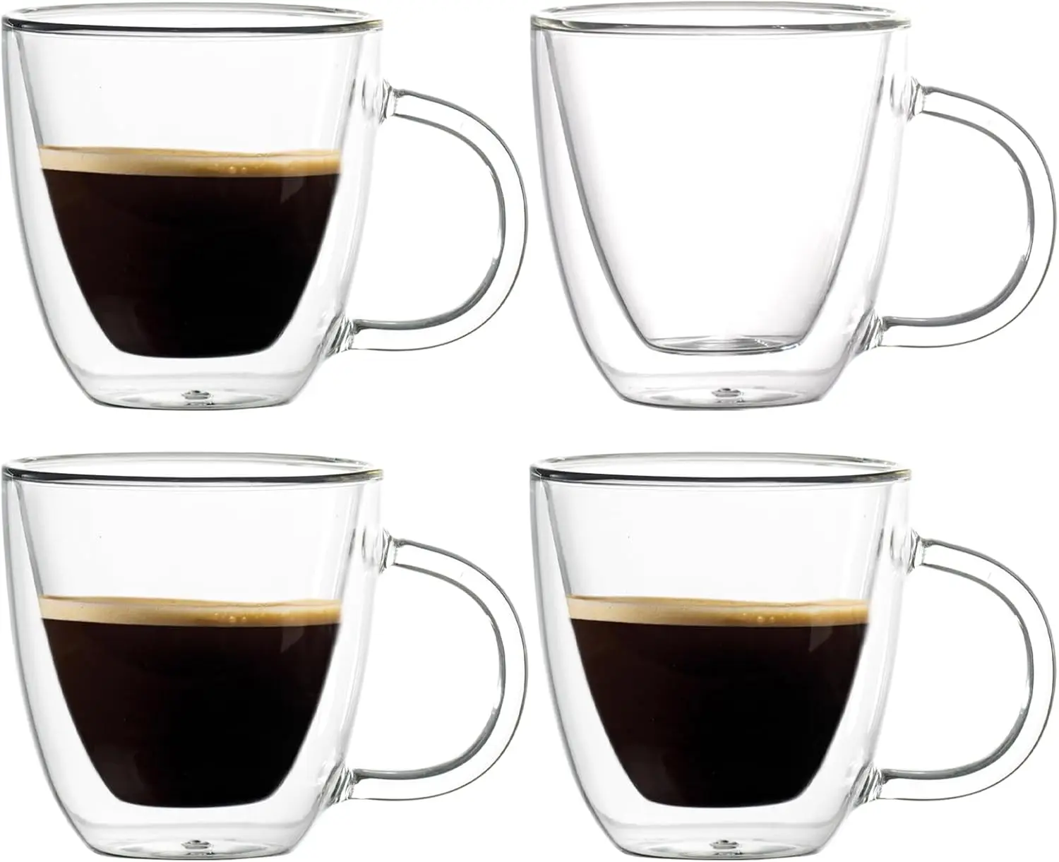 Espresso Cups Set of 4, Double Wall 5.4 oz Shots Cup with Handle,Insulated Clear  Glasses Mugs, Small Coffee Cups, Shot Glass,Perfect For Espresso,Latte,Cappuccinos,Tea Bag,Juice