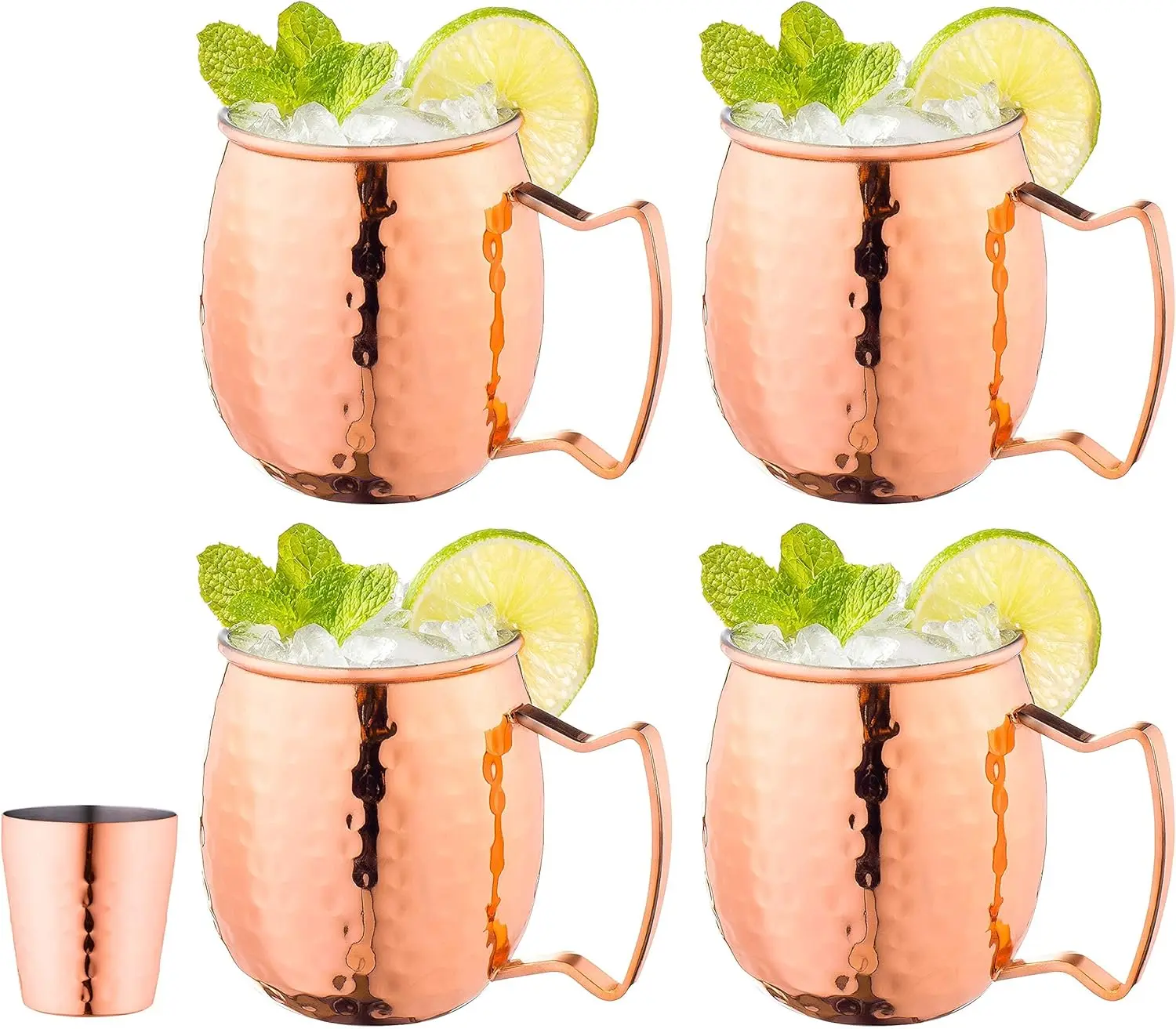 Royalty Art Copper Moscow Mule Mugs Set of 4 | 16oz with Shot Glass