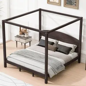 Bellemave King Size Canopy Bed Frame - Solid Pine Wood Headboard, Support Legs, Glam Look Indoor Furniture Bed Frame