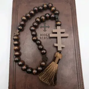 33-Bead Wooden Orthodox Prayer Rope – Komboskini with Cross and Tassel (Homemade and Made-to-order)