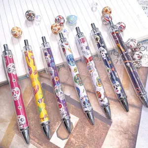 7pcs Skull Design Retractable Ballpoint Pens, Colorful Ink, Smooth Writing, Office & School Supplies, Party Favors, Aesthetic Pens